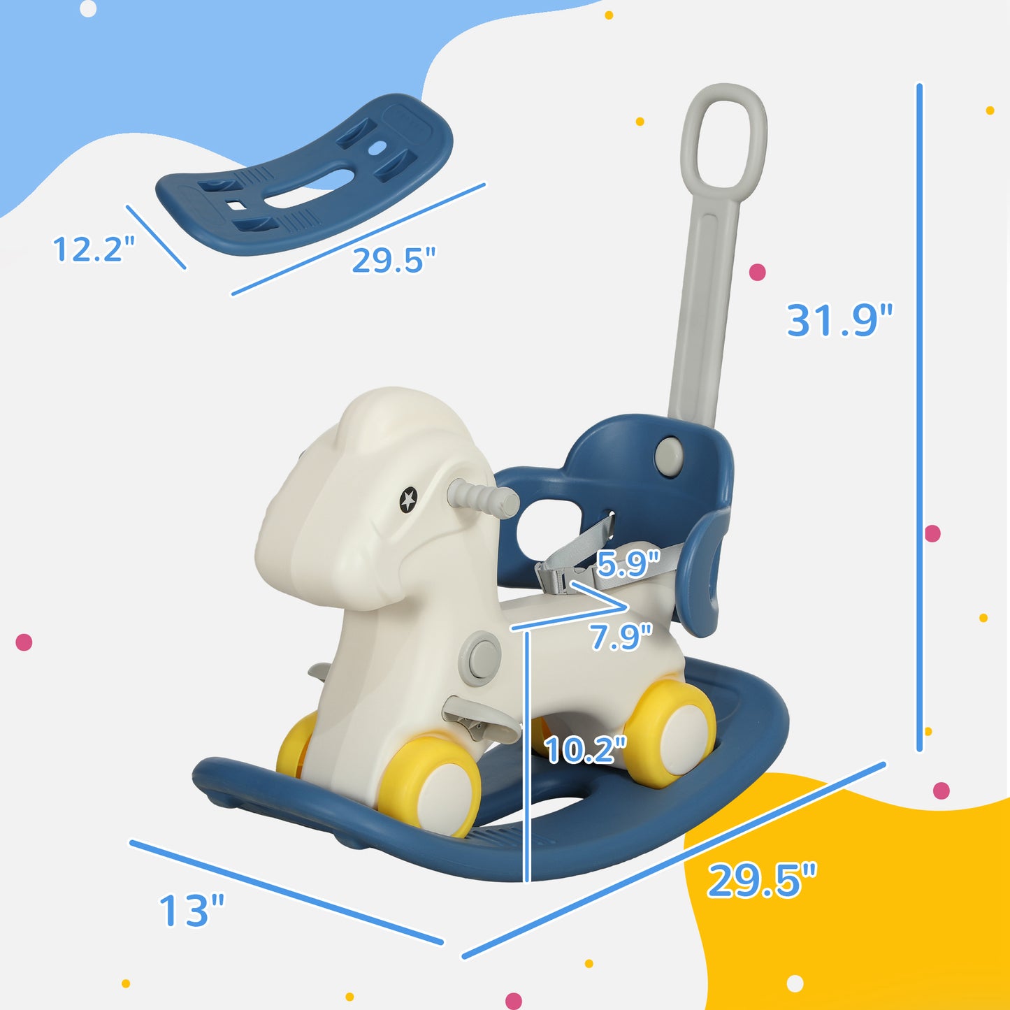 4-in-1 Rocking Horse with Balance Board - Blue (Ages 1-3)