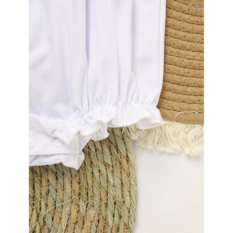 Baby Girl White Lace Romper - Soft Short Sleeve Bubble Jumpsuit