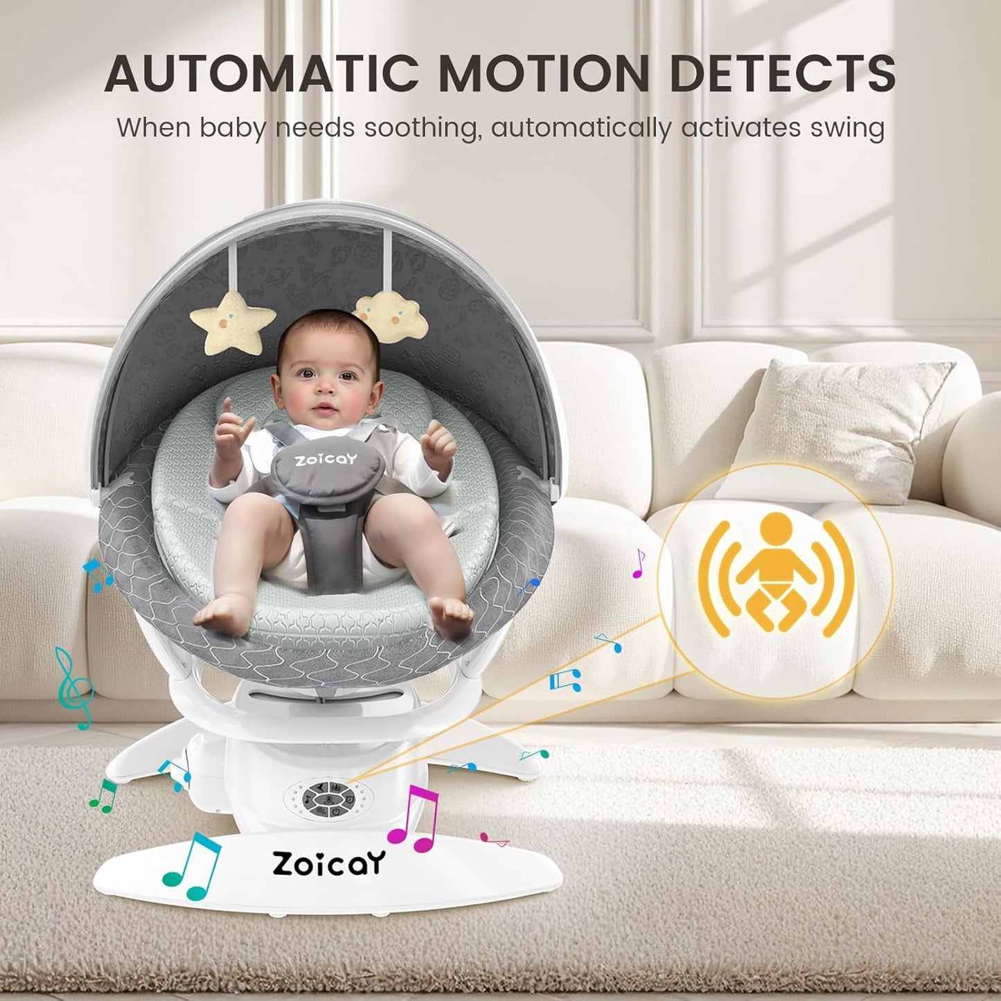 Electric Baby Swing with Motion Detection - 3 Modes, 12 Lullabies, 5 Speeds