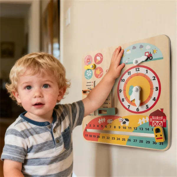 Montessori Wooden Time Learning Clock - Calendar Weather Educational Toy