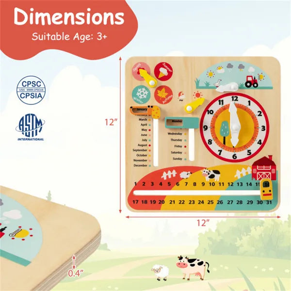 Montessori Wooden Time Learning Clock - Calendar Weather Educational Toy