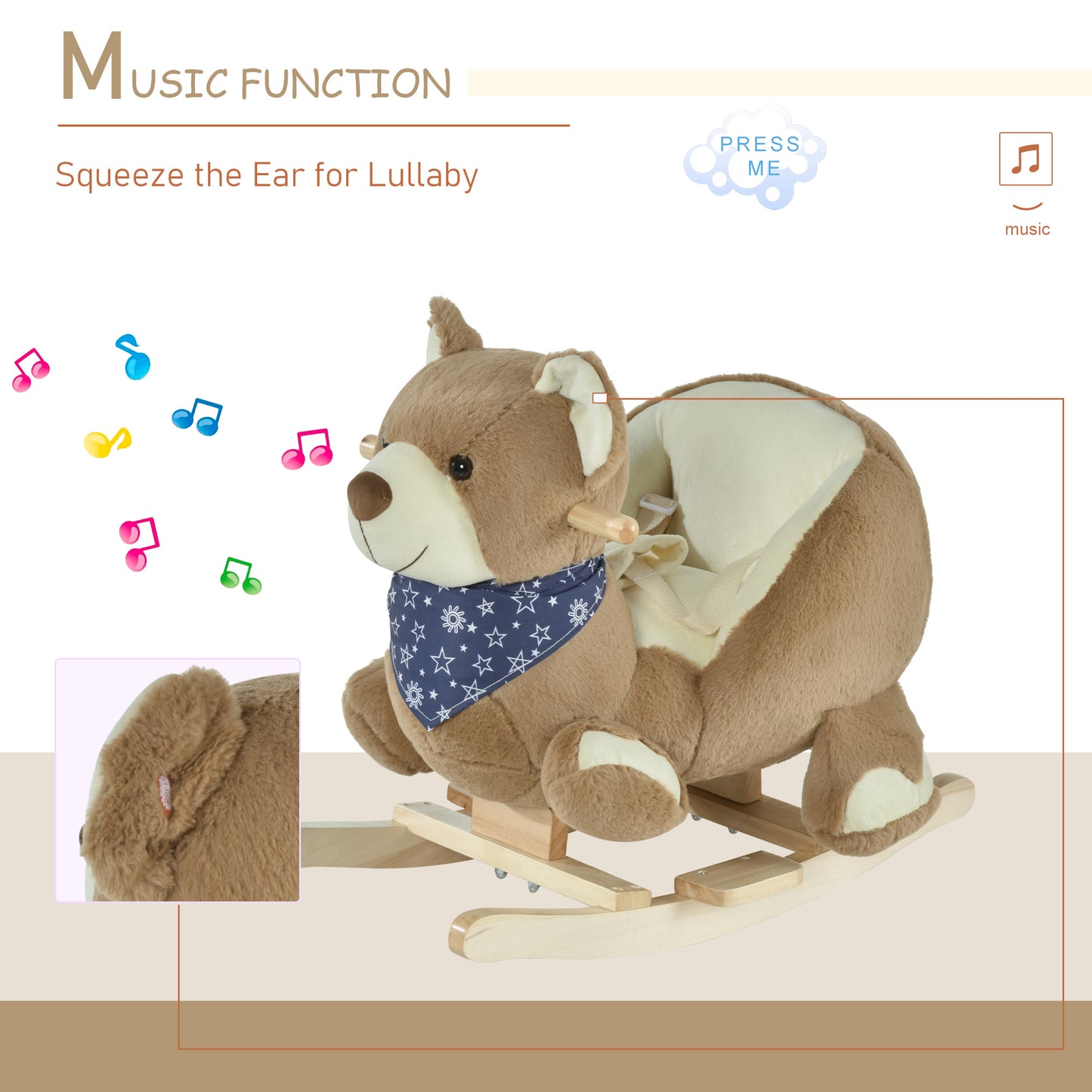 Baby Rocking Horse Bear - Plush Ride-On with Lullaby & Pedals (Ages 18-36 Months)