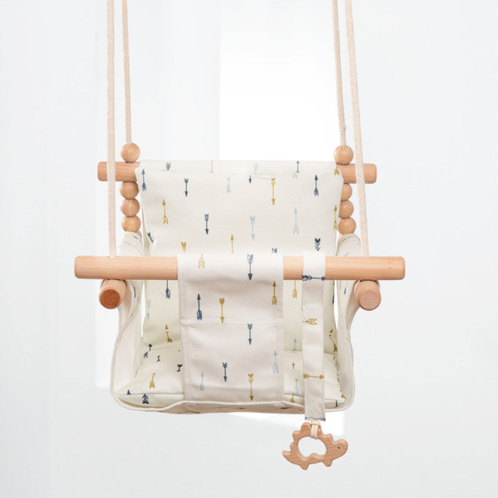 Canvas Baby Swing - Wooden Hanging Seat with Safety Belt (Taupe Gray)