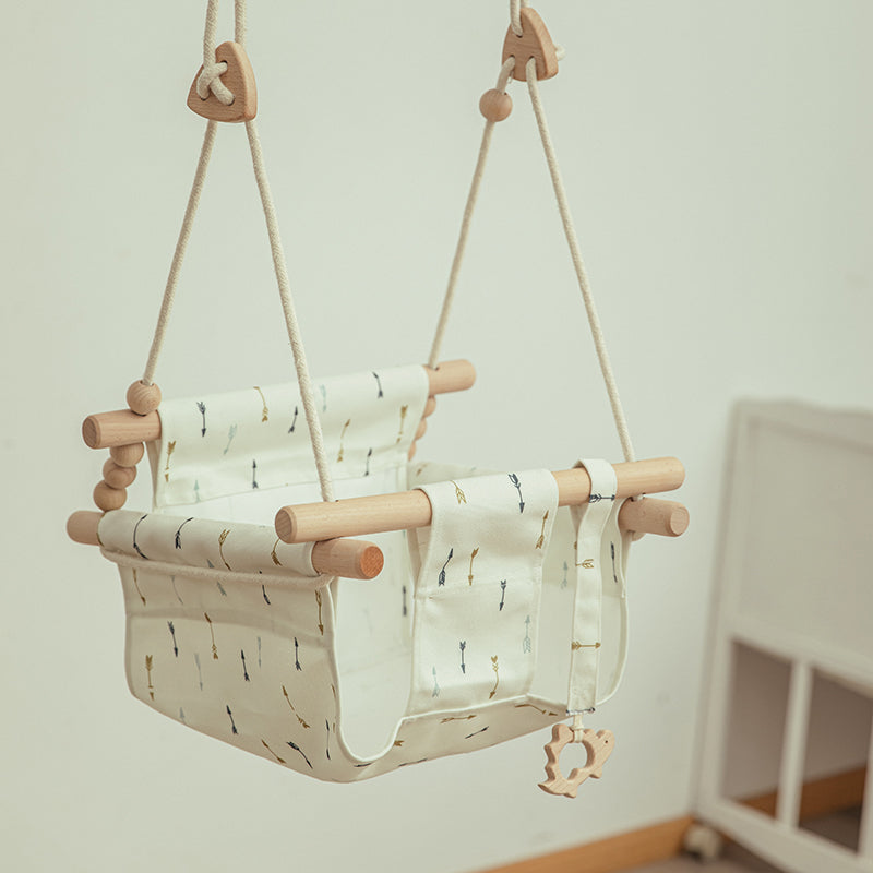 Canvas Baby Swing - Wooden Hanging Seat with Safety Belt (Taupe Gray)
