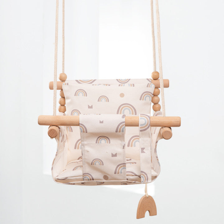 Canvas Baby Swing - Wooden Hanging Seat with Safety Belt (Taupe Gray)