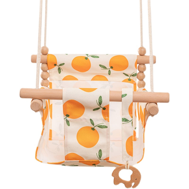Canvas Baby Swing - Wooden Hanging Seat with Safety Belt (Taupe Gray)