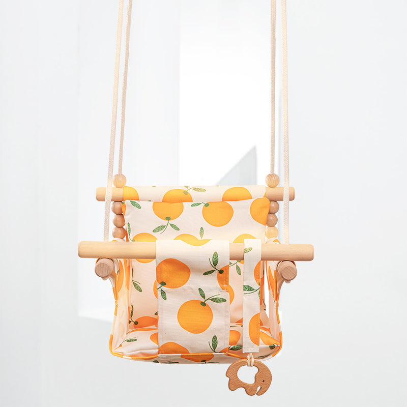 Canvas Baby Swing - Wooden Hanging Seat with Safety Belt (Taupe Gray)