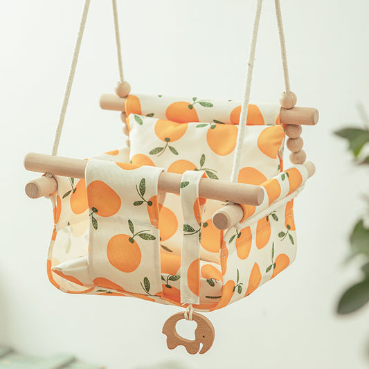Canvas Baby Swing - Wooden Hanging Seat with Safety Belt (Taupe Gray)