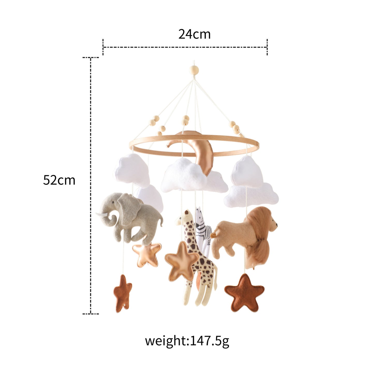 Baby Crib Mobile - Felt Forest Animal Cloud Moon Wind Chimes