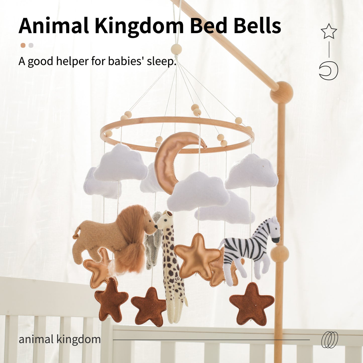 Baby Crib Mobile - Felt Forest Animal Cloud Moon Wind Chimes