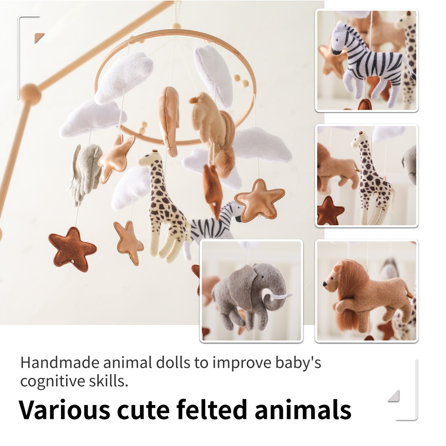 Baby Crib Mobile - Felt Forest Animal Cloud Moon Wind Chimes