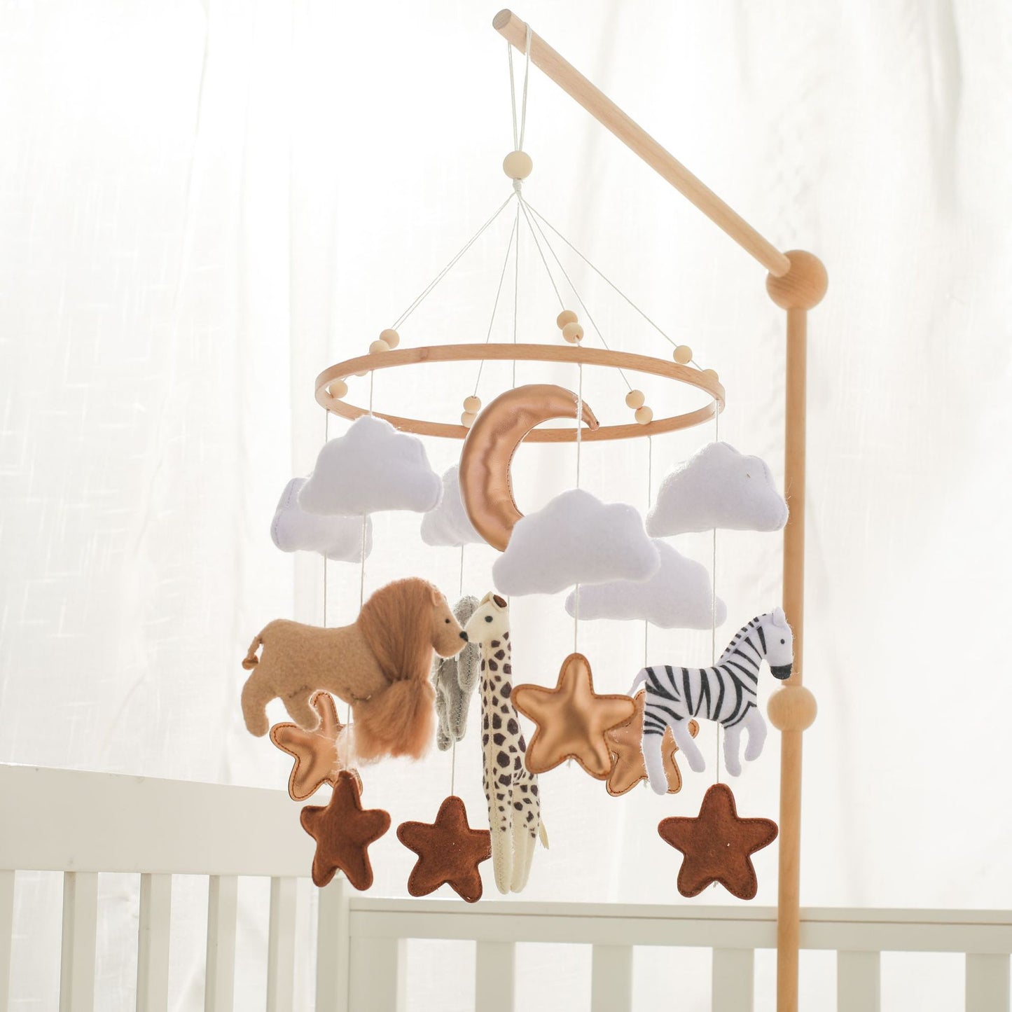 Baby Crib Mobile - Felt Forest Animal Cloud Moon Wind Chimes