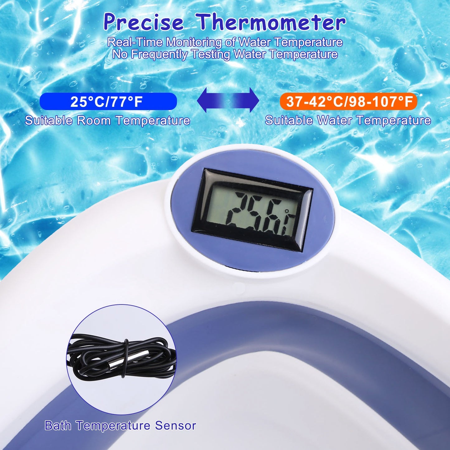 Baby Bath Tub with Thermometer - Collapsible Travel-Friendly (0-24 Months)