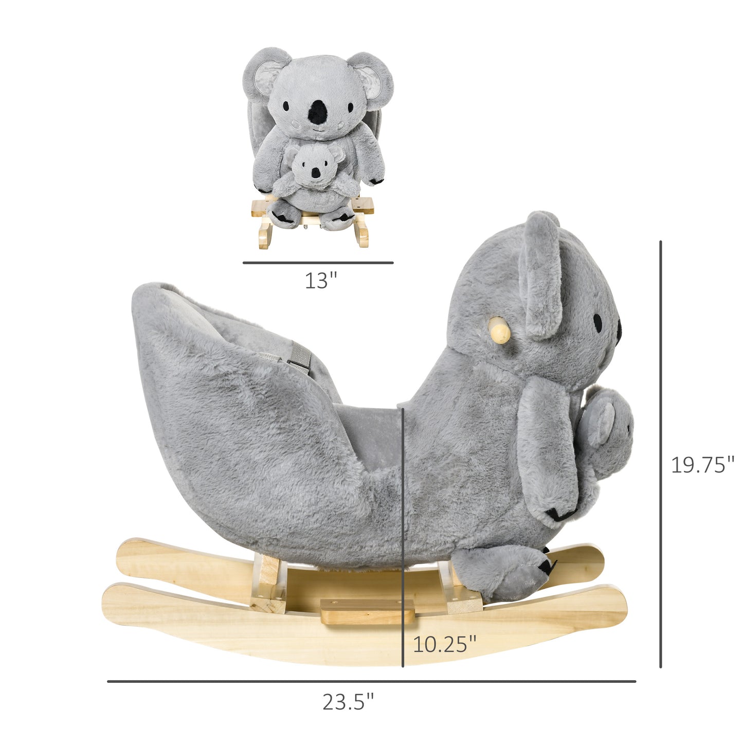 Kids Ride-On Rocking Horse - Koala-Shaped Rocker with Sounds (Gray, Ages 18-36 Months)