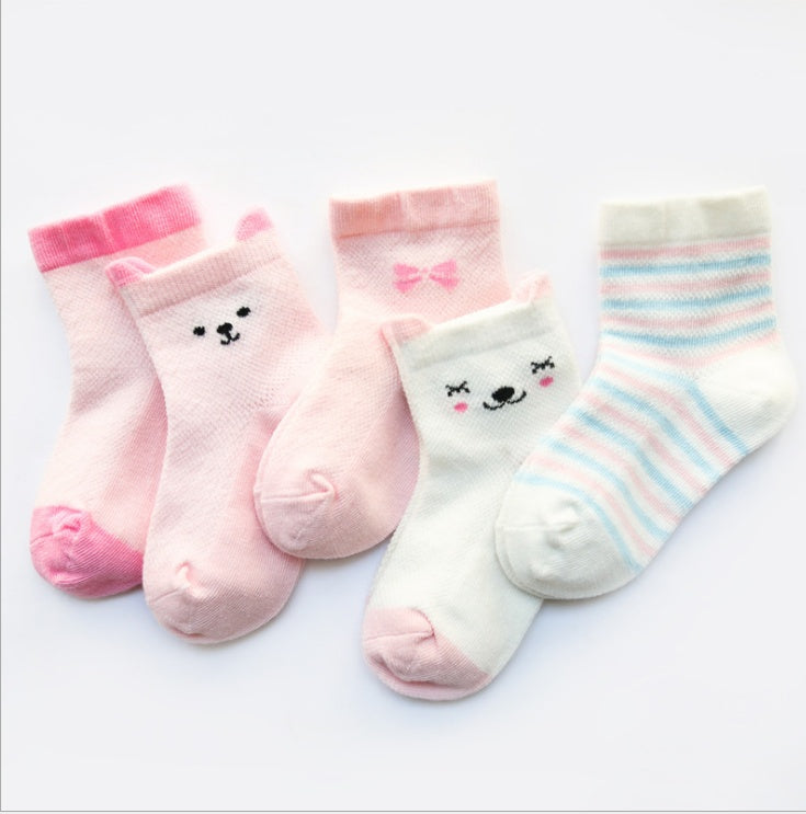 Kids Cotton Socks 5-Pack - Breathable Summer Socks for Boys & Girls