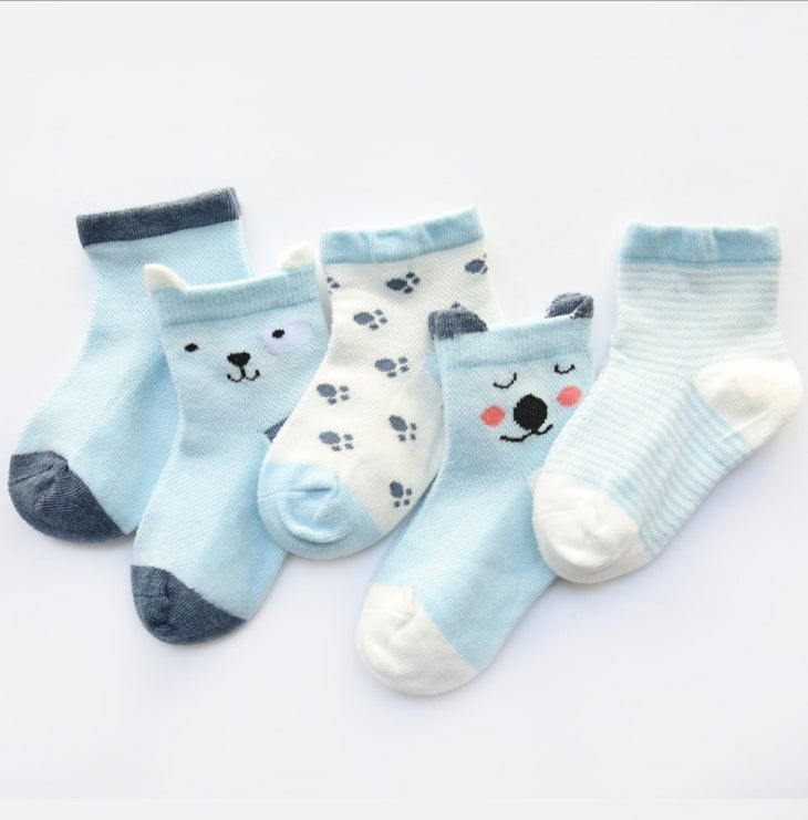 Kids Cotton Socks 5-Pack - Breathable Summer Socks for Boys & Girls
