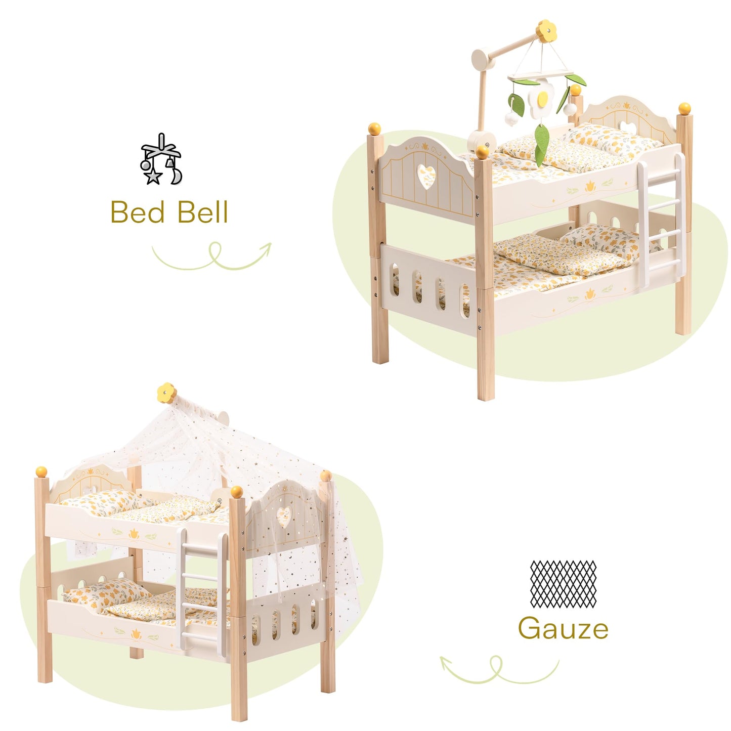 ROBOTIME Wooden Doll Bunk Bed - Fits 18 Inch American Girl Dolls