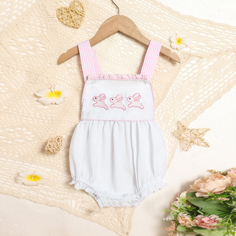 Baby Sweet Bunny Romper - Ruffle Trim Onesie with Adjustable Straps