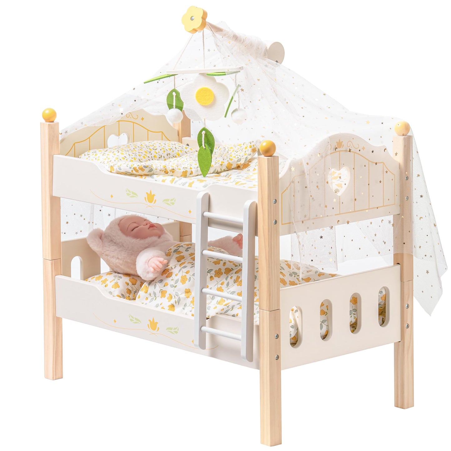 ROBOTIME Wooden Doll Bunk Bed - Fits 18 Inch American Girl Dolls