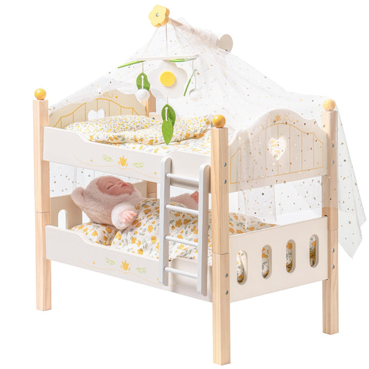 ROBOTIME Wooden Doll Bunk Bed - Fits 18 Inch American Girl Dolls