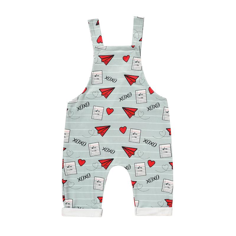 Baby Casual Overalls - Heart & Paper Plane Print Romper (Spring/Fall)