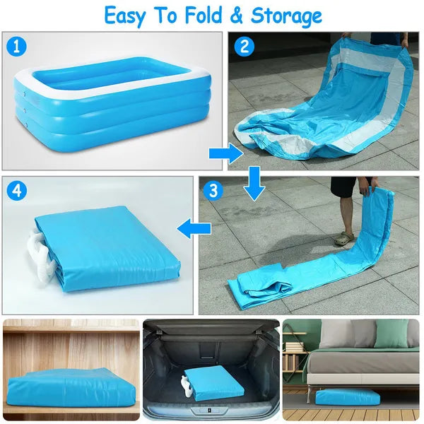 Inflatable Family Swimming Pool - Large Kiddie Pool for Kids & Adults