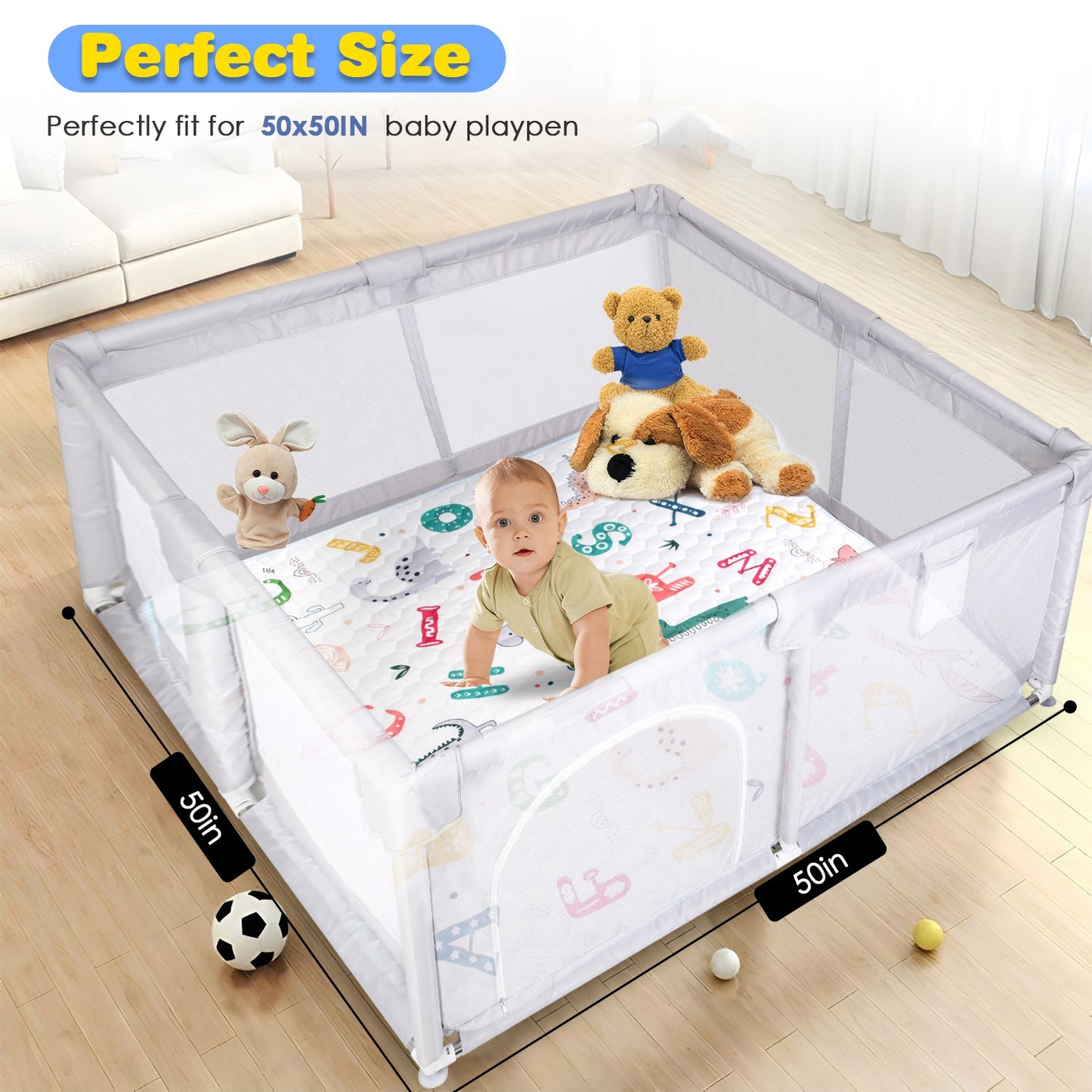 Baby Play Mat - Non-Slip Foldable Crawling Mat (71x59" or 50x50")