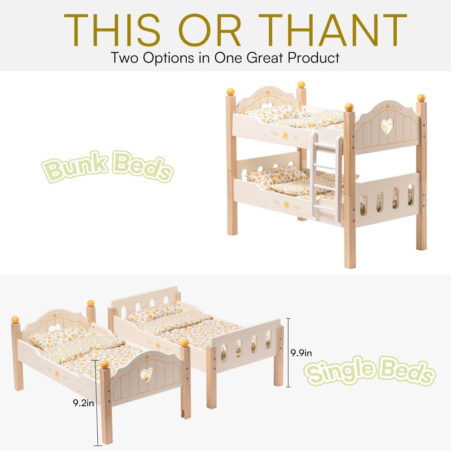 ROBOTIME Wooden Doll Bunk Bed - Fits 18 Inch American Girl Dolls