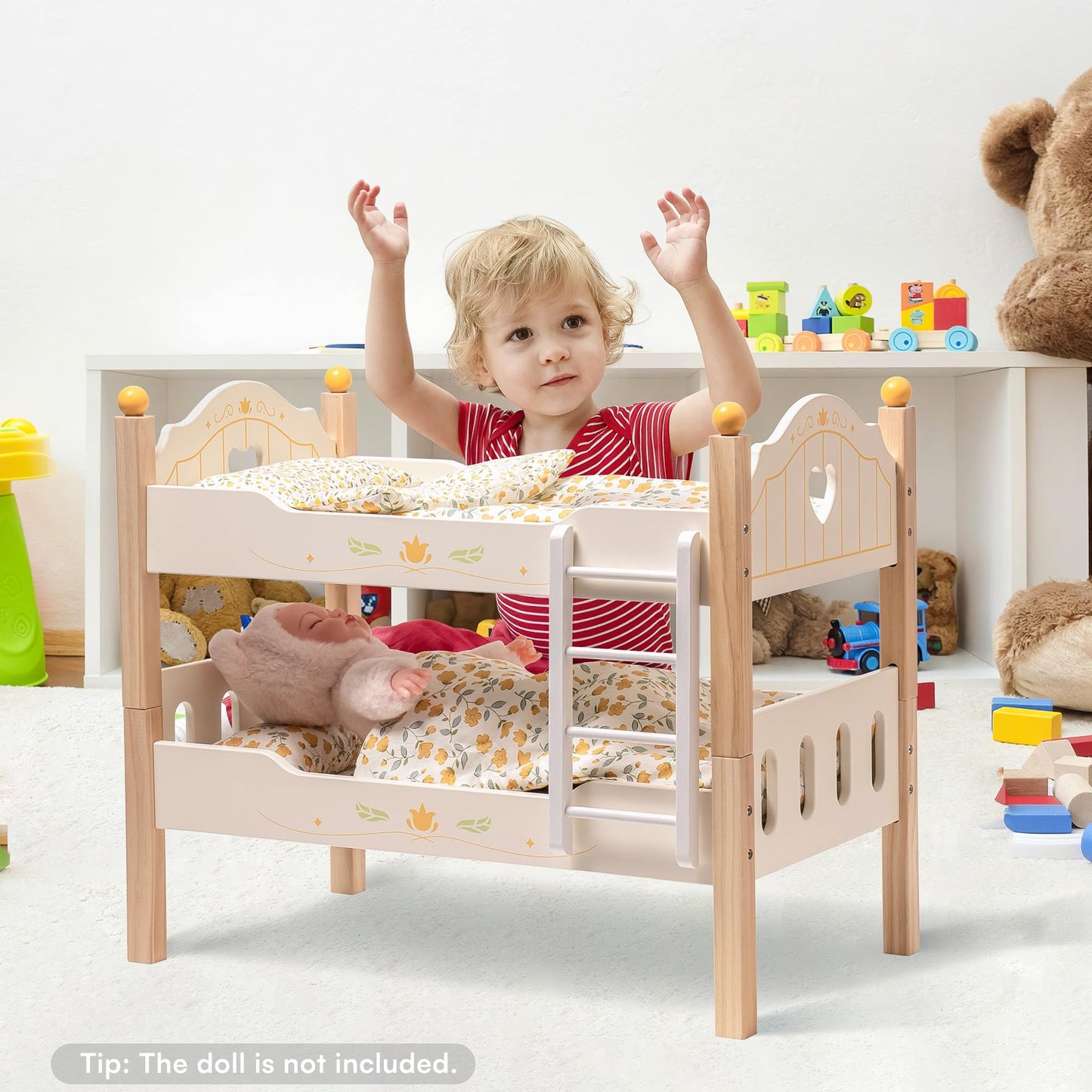 ROBOTIME Wooden Doll Bunk Bed - Fits 18 Inch American Girl Dolls