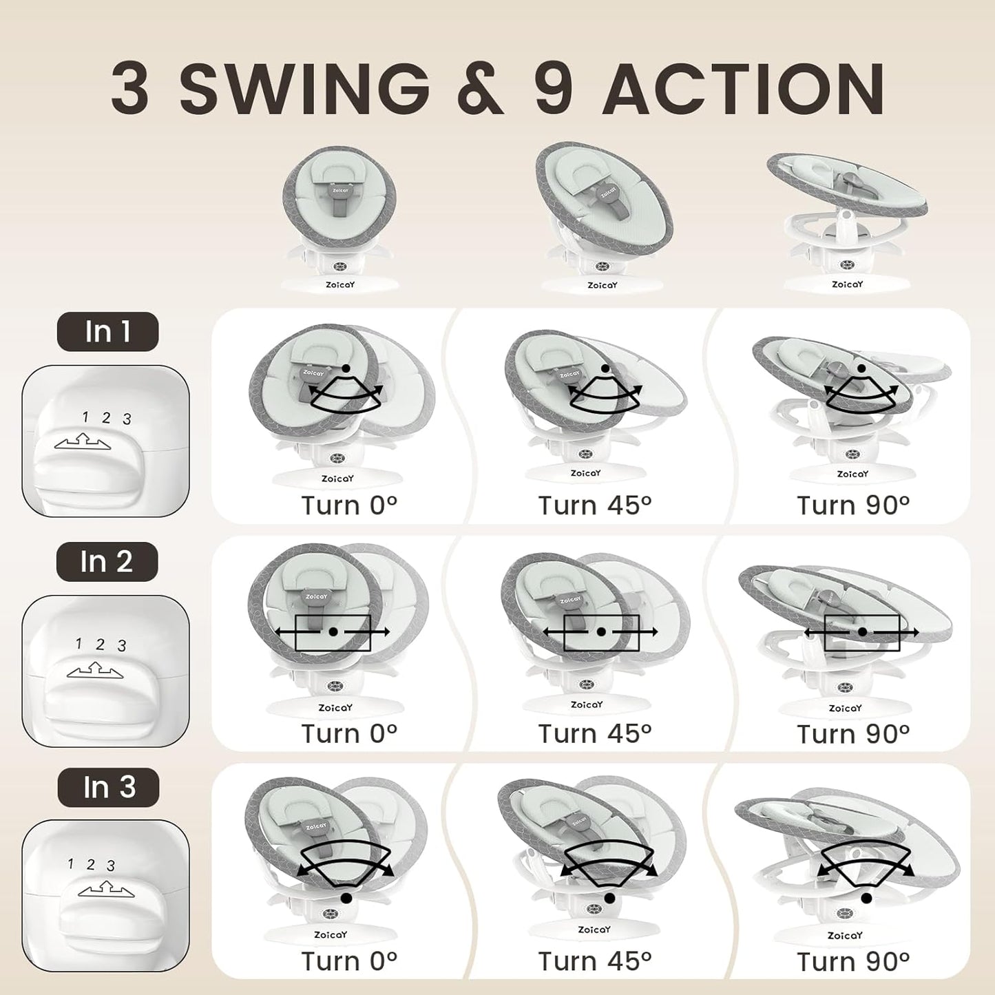 Electric Baby Swing with Motion Detection - 3 Modes, 12 Lullabies, 5 Speeds