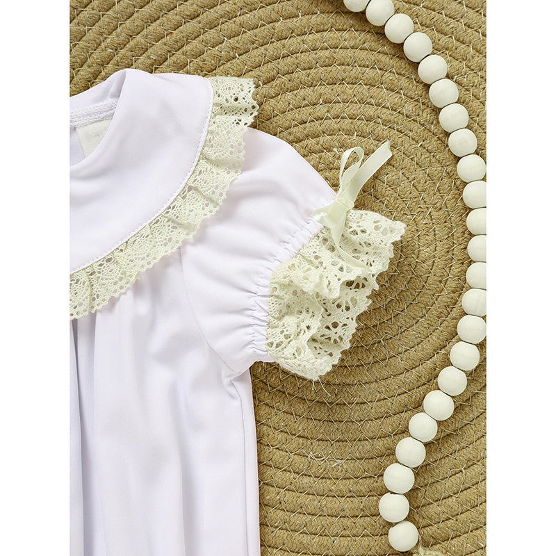 Baby Girl White Lace Romper - Soft Short Sleeve Bubble Jumpsuit