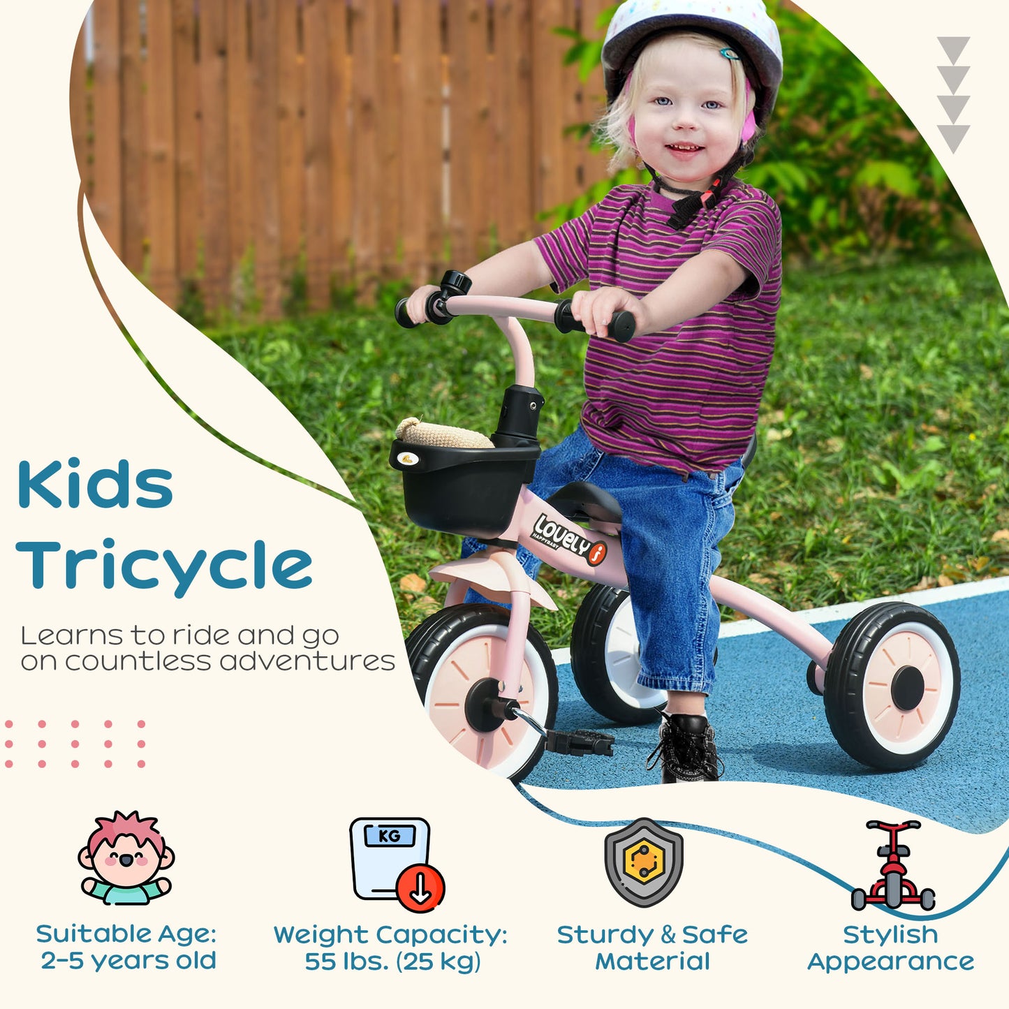 Tricycle for Kids Ages 2-5 - Toddler Bike (Pink)