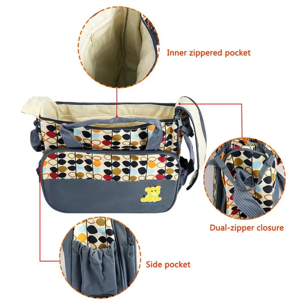 5-Piece Baby Diaper Bag Set with Changing Pad - Travel Organizer