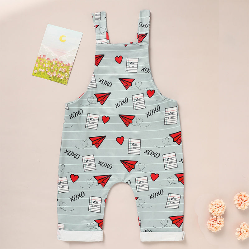 Baby Casual Overalls - Heart & Paper Plane Print Romper (Spring/Fall)