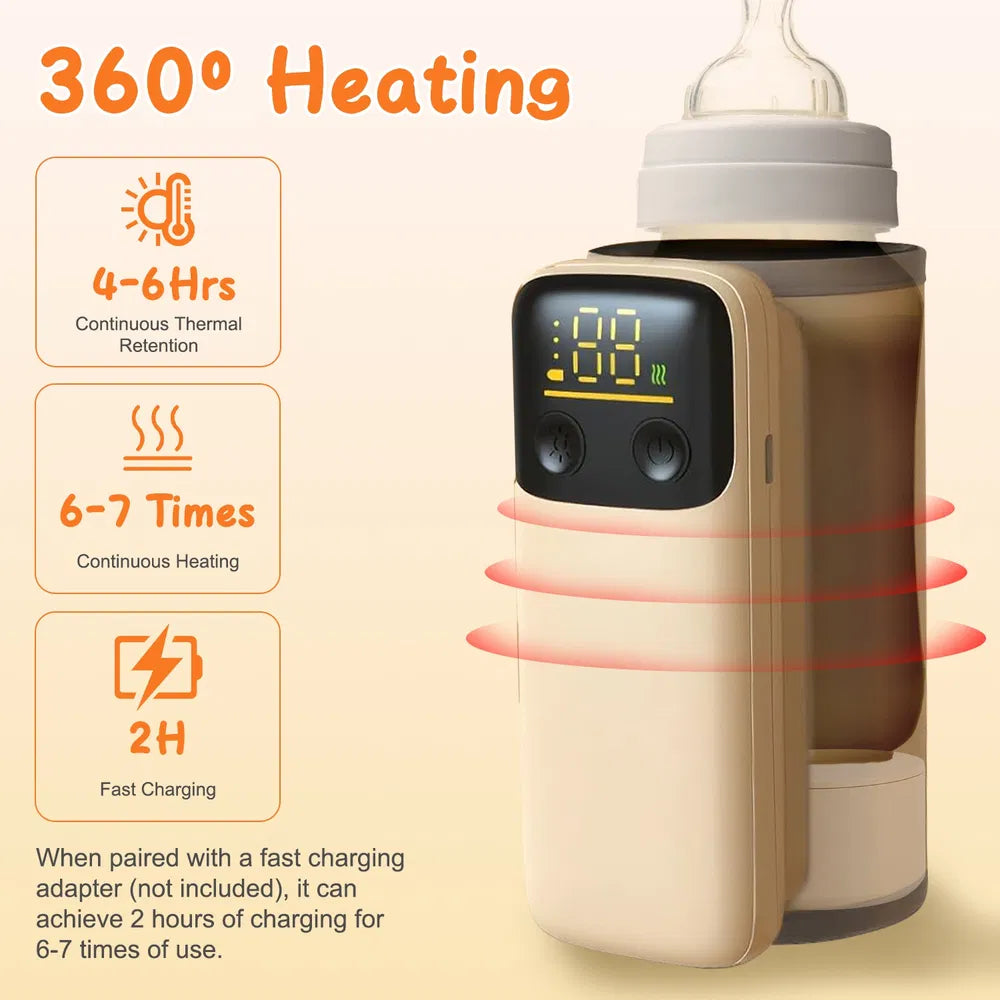 Portable Bottle Warmer with Night Light - 6 Heating Levels for Travel