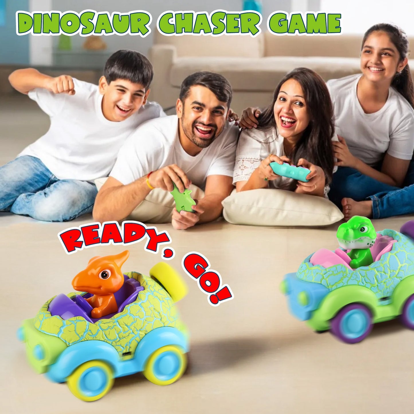 2-Pack Dinosaur RC Cars - Rechargeable Remote Control Cars with Lights & Music