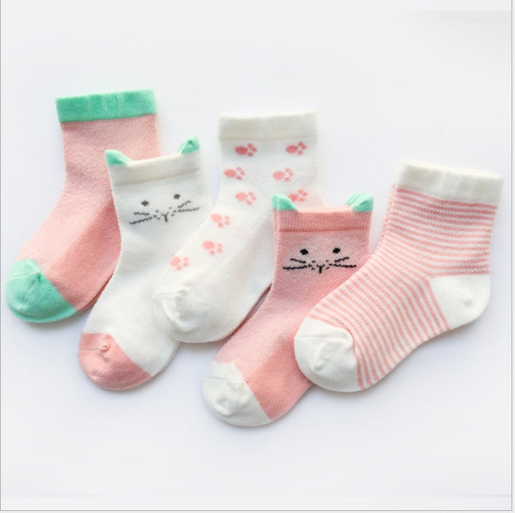 Kids Cotton Socks 5-Pack - Breathable Summer Socks for Boys & Girls
