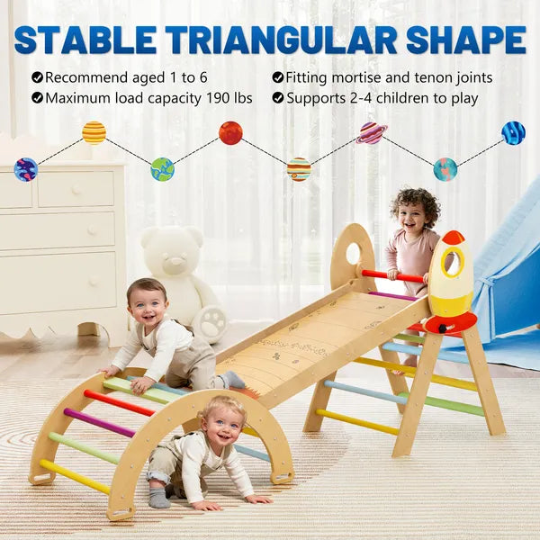 7-in-1 Foldable Montessori Climbing Triangle Set - Wooden Play Gym