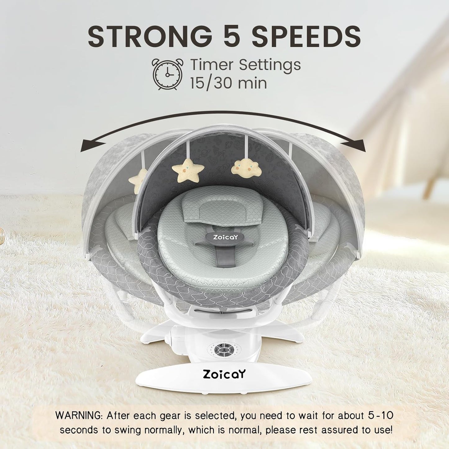 Electric Baby Swing with Motion Detection - 3 Modes, 12 Lullabies, 5 Speeds