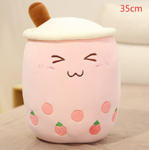 Cute Bubble Tea Plush Pillow - Kawaii Strawberry Milk Tea Stuffed Toy