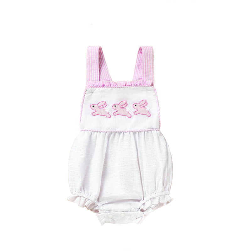 Baby Sweet Bunny Romper - Ruffle Trim Onesie with Adjustable Straps