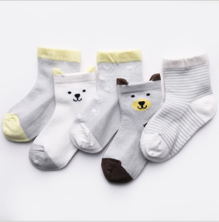 Kids Cotton Socks 5-Pack - Breathable Summer Socks for Boys & Girls