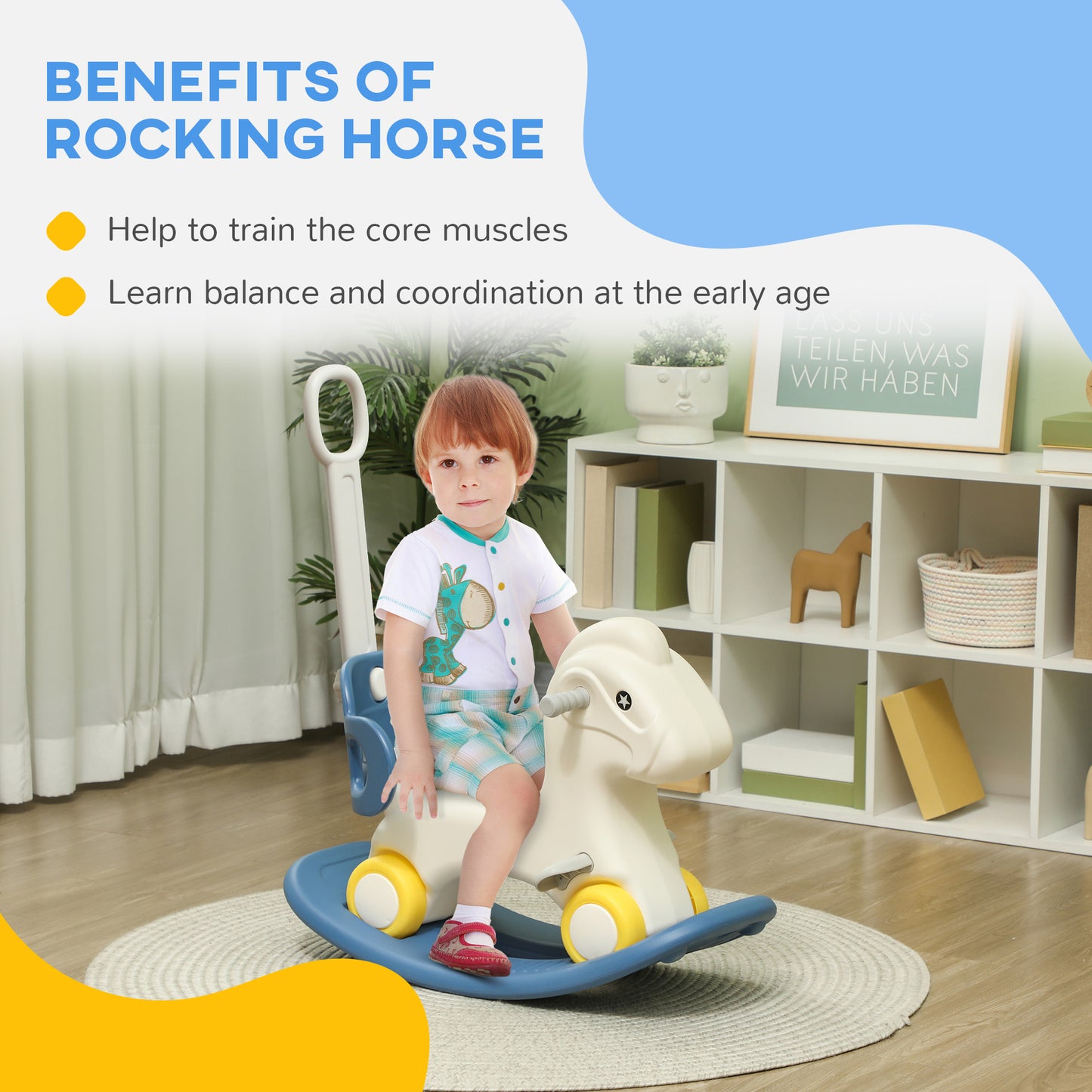 4-in-1 Rocking Horse with Balance Board - Blue (Ages 1-3)