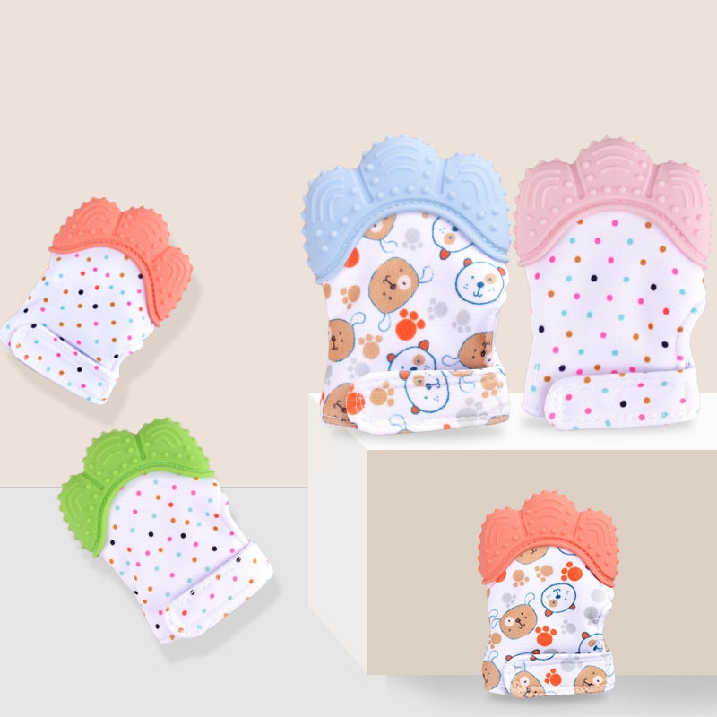 Baby Teether Gloves - Anti-Bite Silicone Molar Gloves with Sound