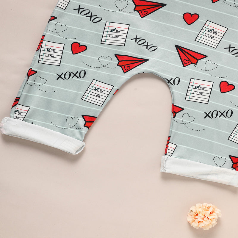 Baby Casual Overalls - Heart & Paper Plane Print Romper (Spring/Fall)