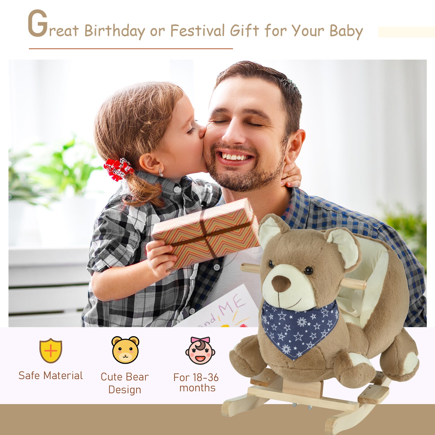 Baby Rocking Horse Bear - Plush Ride-On with Lullaby & Pedals (Ages 18-36 Months)