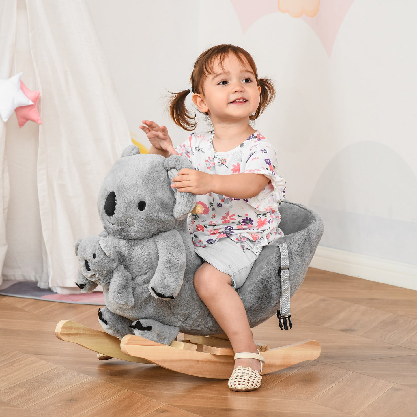 Kids Ride-On Rocking Horse - Koala-Shaped Rocker with Sounds (Gray, Ages 18-36 Months)