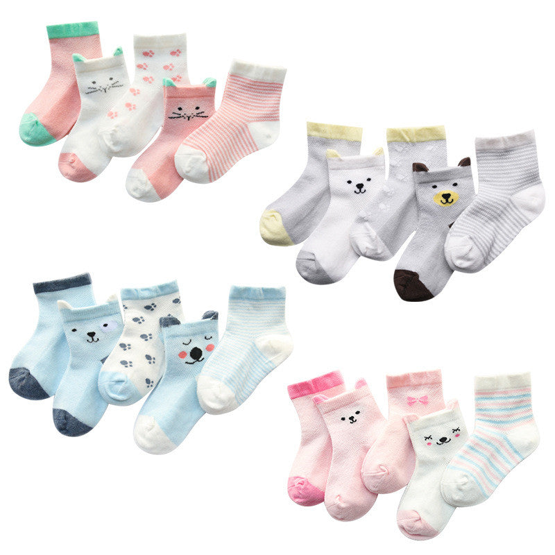 Kids Cotton Socks 5-Pack - Breathable Summer Socks for Boys & Girls