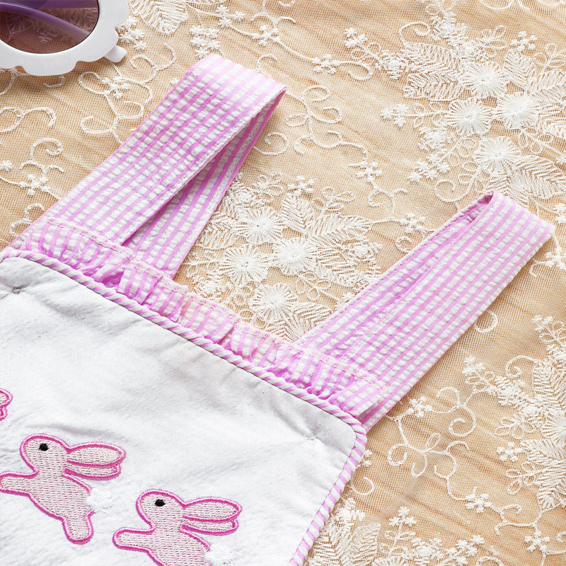 Baby Sweet Bunny Romper - Ruffle Trim Onesie with Adjustable Straps