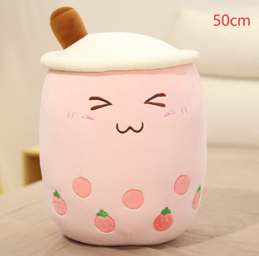 Cute Bubble Tea Plush Pillow - Kawaii Strawberry Milk Tea Stuffed Toy